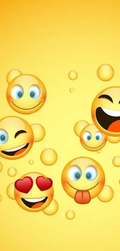 A playful wallpaper with smiling emojis on a yellow background.