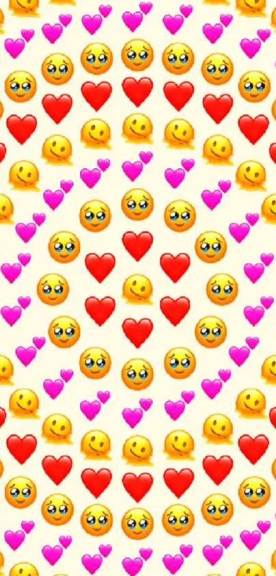 Vibrant mobile wallpaper with emojis and hearts.