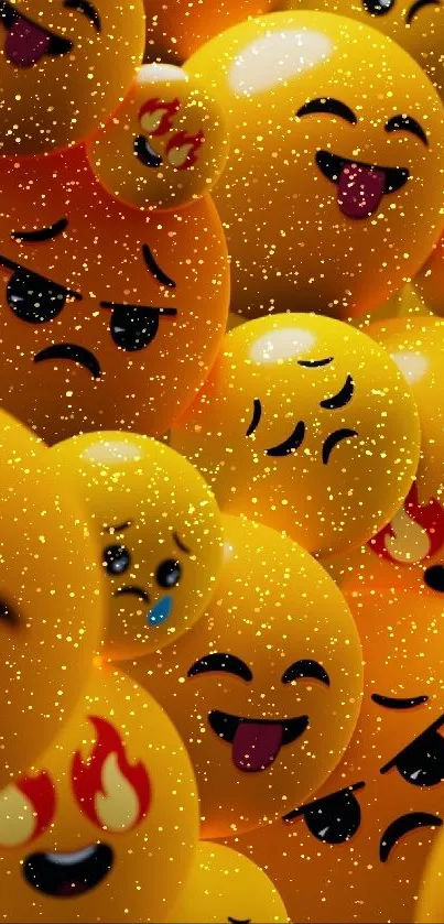 Vibrant 3D emoji spheres wallpaper with playful expressions.