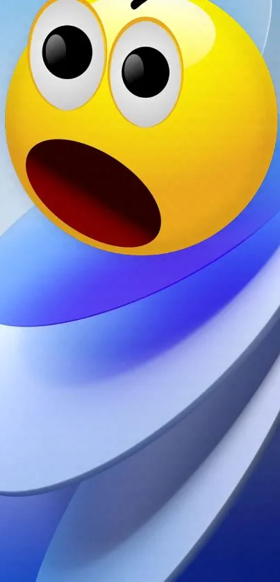 Shocked emoji with blue swirl background wallpaper.