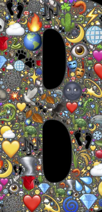 Colorful emoji pattern forming a letter B on a black background.