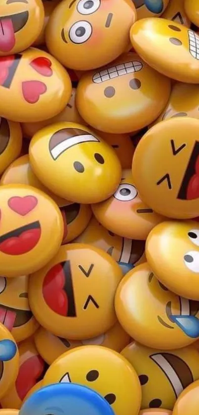 Vibrant mobile phone wallpaper with colorful emojis and smiling faces.