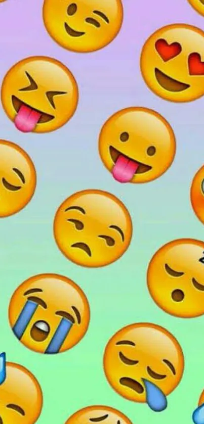 Vibrant emoji pattern with a colorful pastel background.