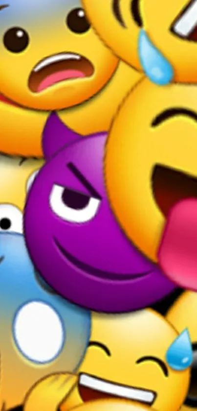 Vibrant emoji faces phone wallpaper design.