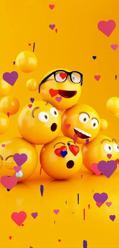 Playful 3D emojis on a bright yellow background.