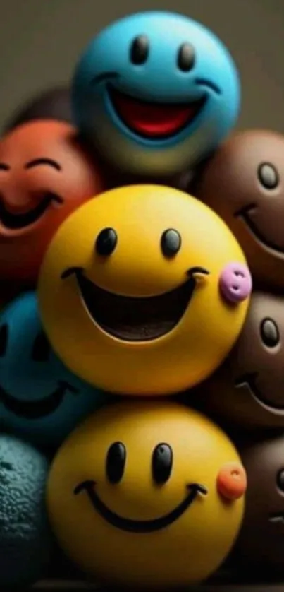 Colorful smiley faces stacked in vibrant digital wallpaper.