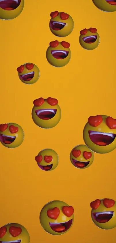 Vibrant yellow emojis with heart eyes on an orange background.