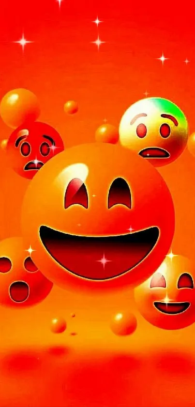 Vibrant orange emojis with expressive faces on a bright background.