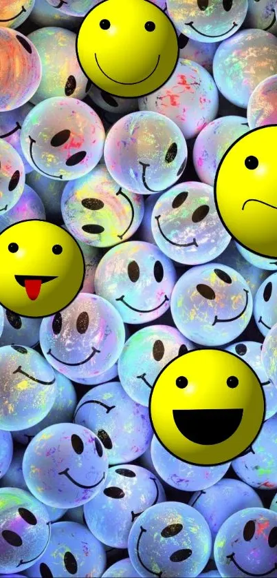 Colorful wallpaper with yellow smiley emojis