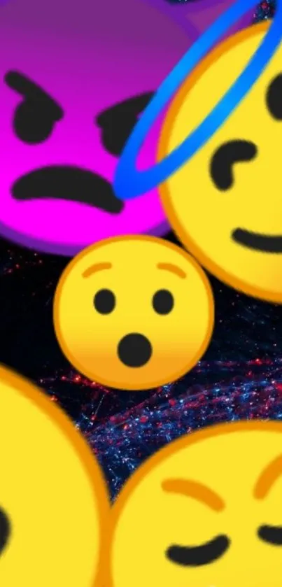 Vibrant emoji wallpaper with cosmic backdrop.