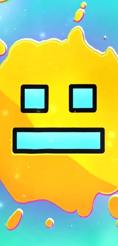 Bright yellow emoji with turquoise background wallpaper.