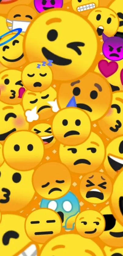 Colorful emoji wallpaper with smiling faces.