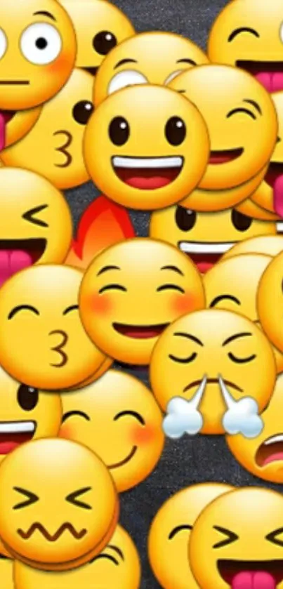 A vibrant mobile wallpaper filled with a variety of expressive emojis.