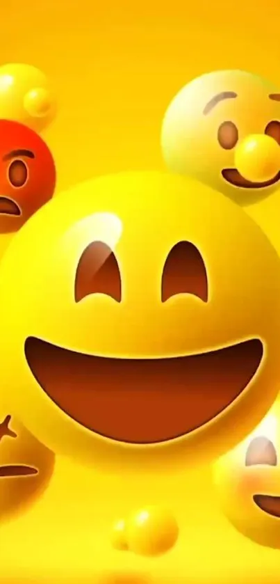 Bright mobile wallpaper with expressive emoji faces on a yellow background.