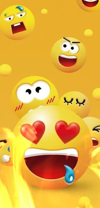 Bright yellow emoji wallpaper for mobile phones.