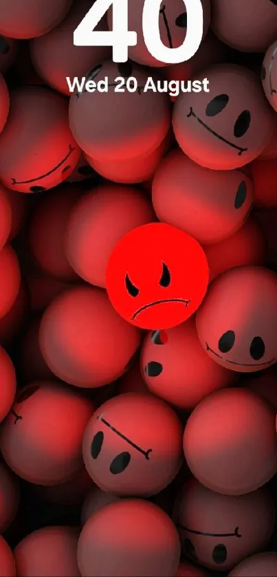 Mobile wallpaper of red emoticons expressing emotions on screen.