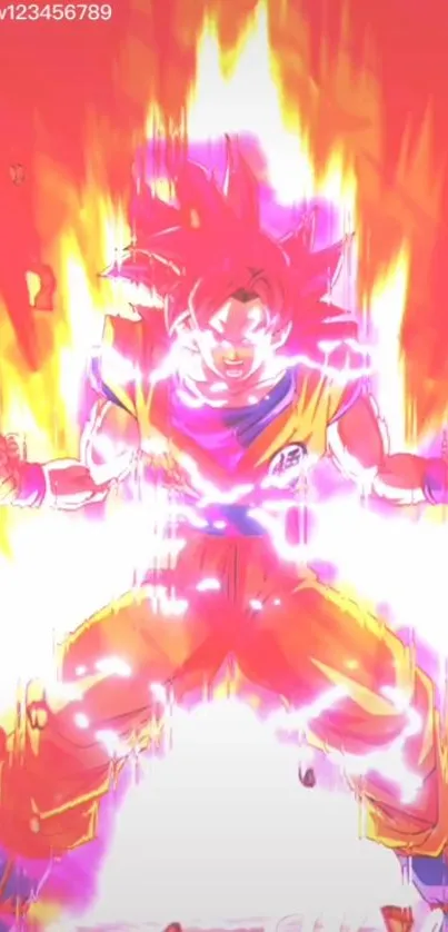 Fiery anime character with intense energy aura in vibrant colors.