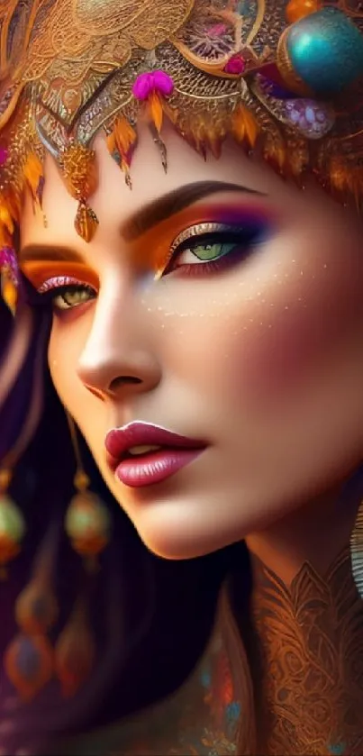 Ethereal art portrait with vibrant colors and intricate design