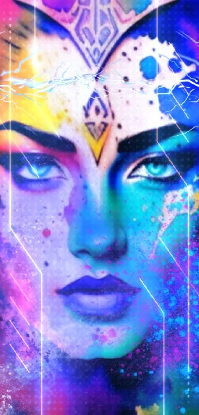 Vibrant cosmic-inspired face art wallpaper