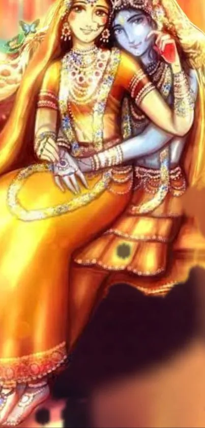 Vibrant ethnic couple in traditional attire illustration.