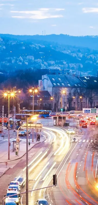 Bustling cityscape with evening lights and vibrant streets.