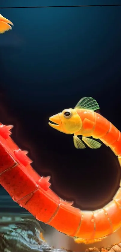 Vibrant red-orange sea creature on a dark background.