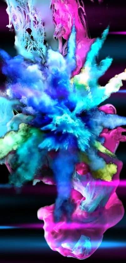 Abstract vibrant explosion of blue and pink colors.