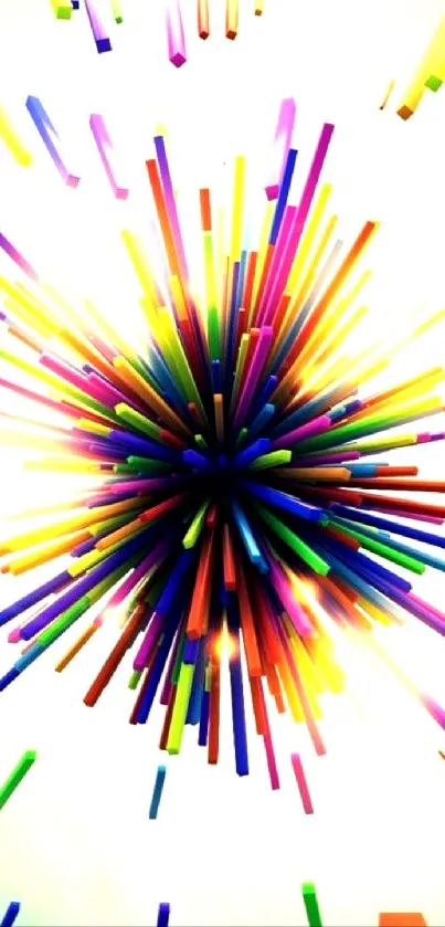 Vibrant 3D abstract explosion wallpaper with colorful rods.