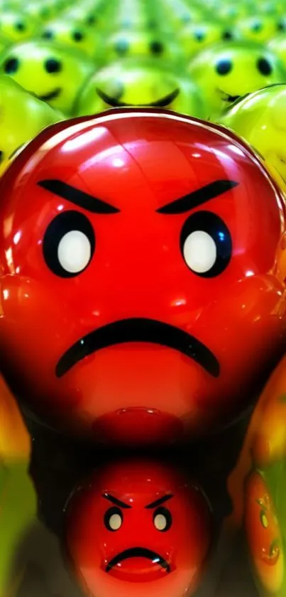 Colorful emoji wallpaper with dominant red angry face.