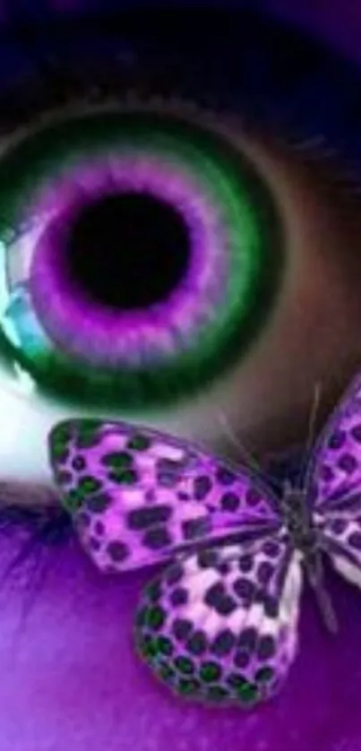 Purple eye and butterfly artistic mobile wallpaper.