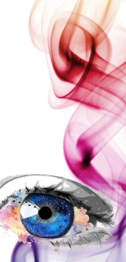 Vibrantly colorful abstract eye art wallpaper with swirling pinks and purples.