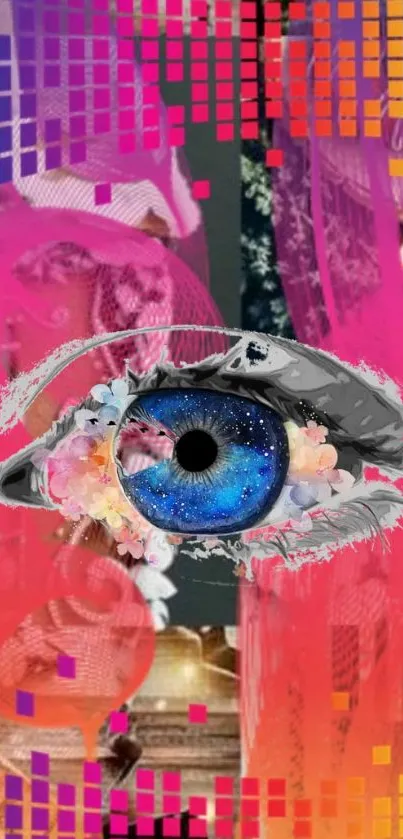 Vibrant eye art wallpaper with colorful abstract design.