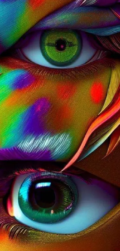 Vividly colorful eye art wallpaper with surreal design elements.