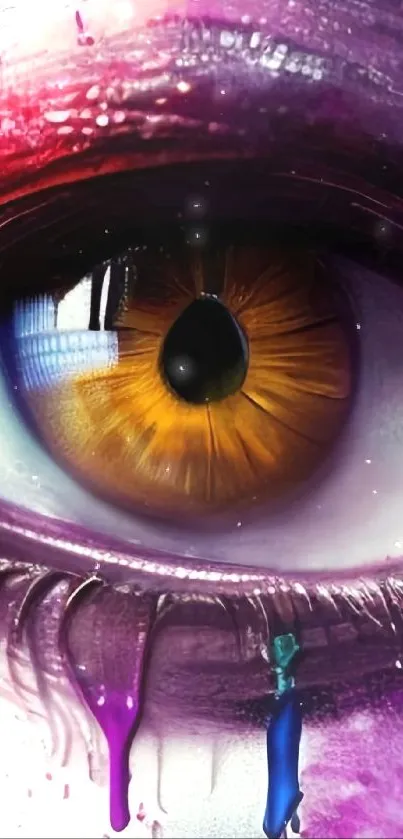 Colorful and surreal eye art with vibrant purple hues.