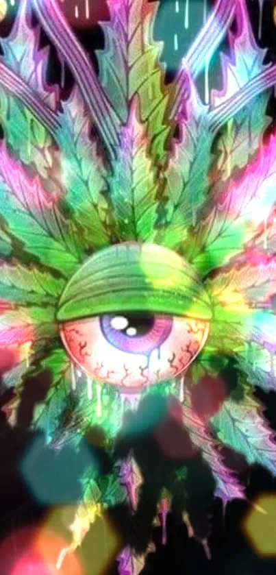 Artistic eye and leaf pattern mobile wallpaper with vibrant colors.