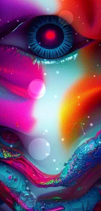 Surreal colorful eye art with vibrant hues and abstract design.