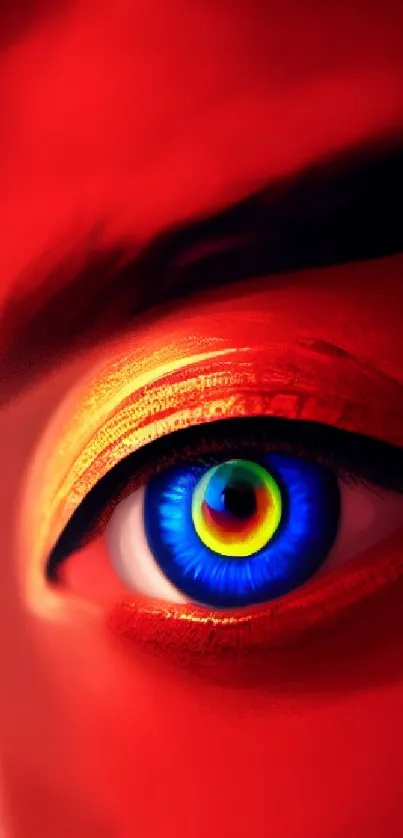 Vibrant red and blue eye digital art wallpaper for mobile phones.