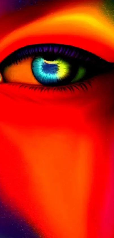 Vibrant eye artwork with bold colors and abstract design for mobile wallpaper.