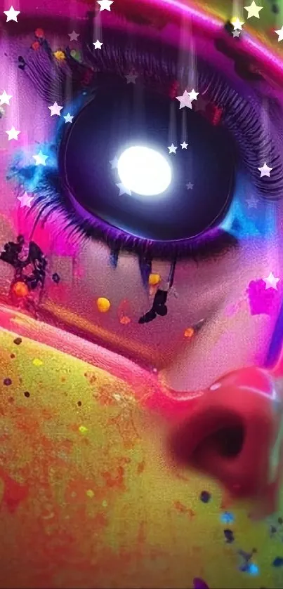 Vibrant eye design with neon colors in a captivating digital artwork.