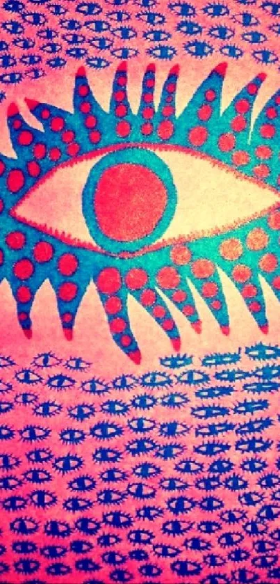 Abstract eye art wallpaper with vibrant colors and patterns.