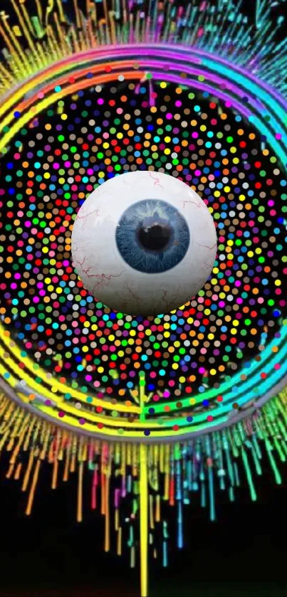 Colorful eyeball with vibrant graphic design.