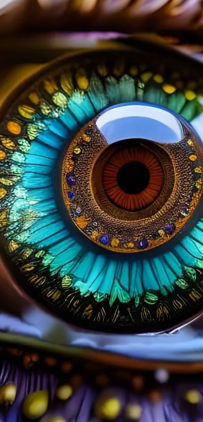 Close-up artwork of a vibrant digital eye with intricate and colorful details.