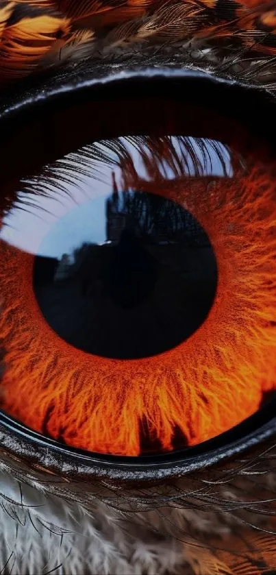 Close-up of a vibrant orange and black eye, showcasing detailed textures.