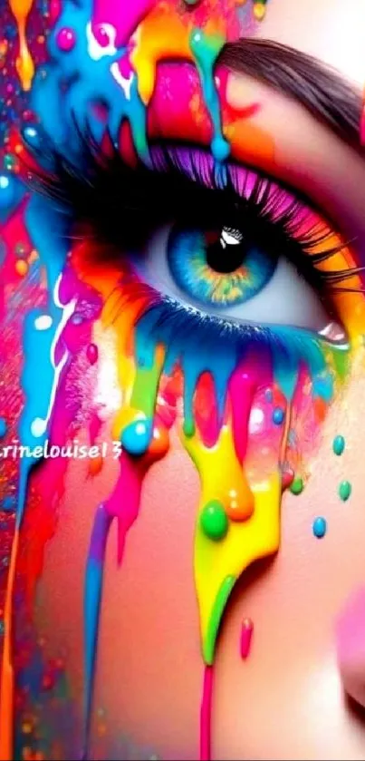 Colorful eye art with dripping paint design.