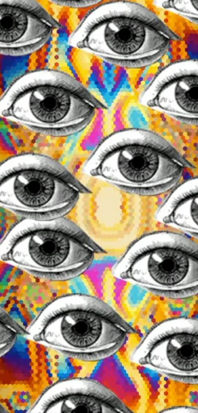 Vibrant psychedelic eye pattern wallpaper with colorful abstract design.