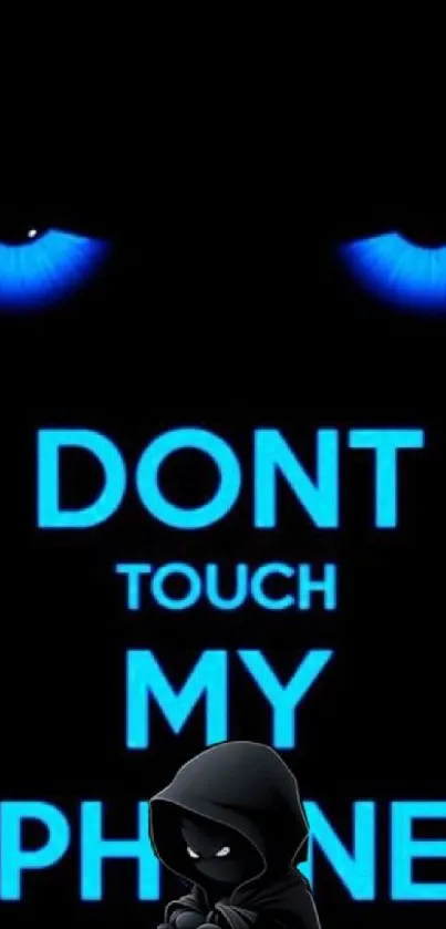 Blue eyes warning phone wallpaper with dark design.