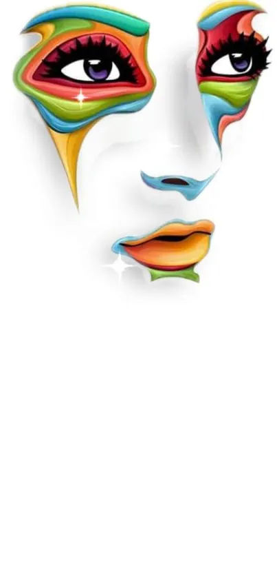 Colorful abstract face illustration with vibrant hues on a mobile wallpaper.