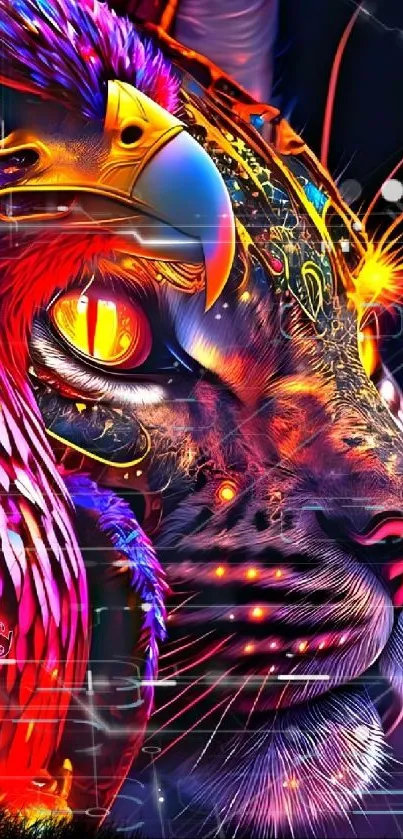 Vibrant fantasy wallpaper with eagle and leopard