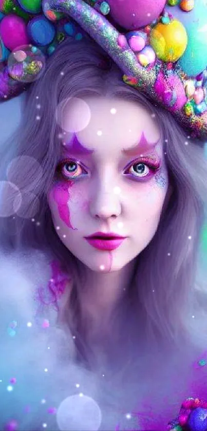 Fantasy art portrait with vibrant colors and surreal themes.