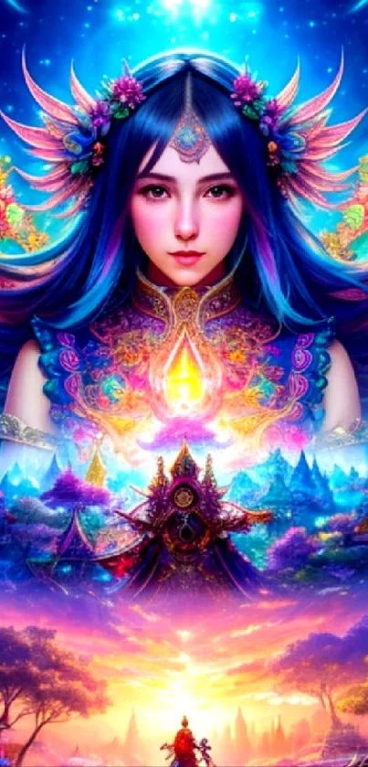 Fantasy warrior princess with vibrant colors on mobile wallpaper.